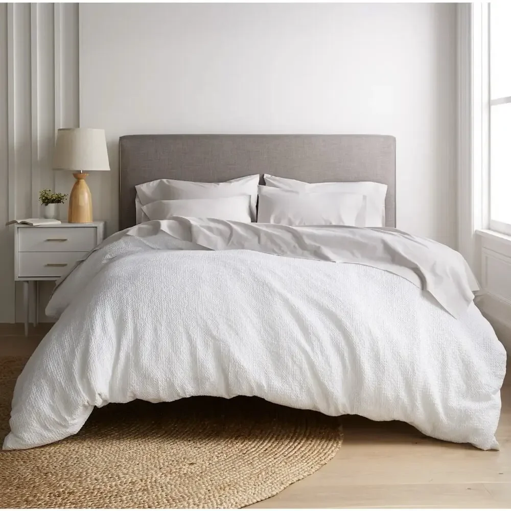 Quince Organic Luxe Honeycomb Full/Queen Duvet Cover White Button Closure NWOT